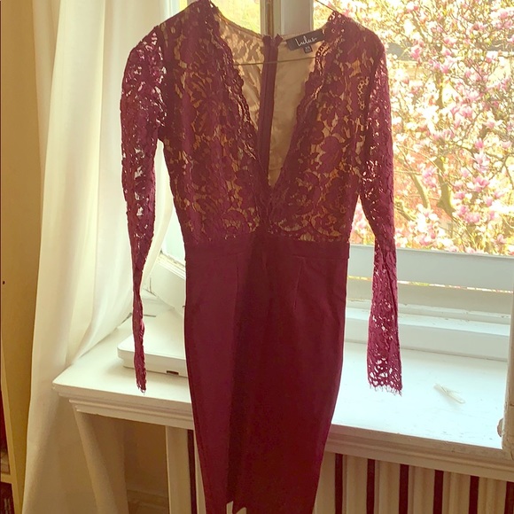Lulus wine red lace plunge dress - Picture 2 of 3